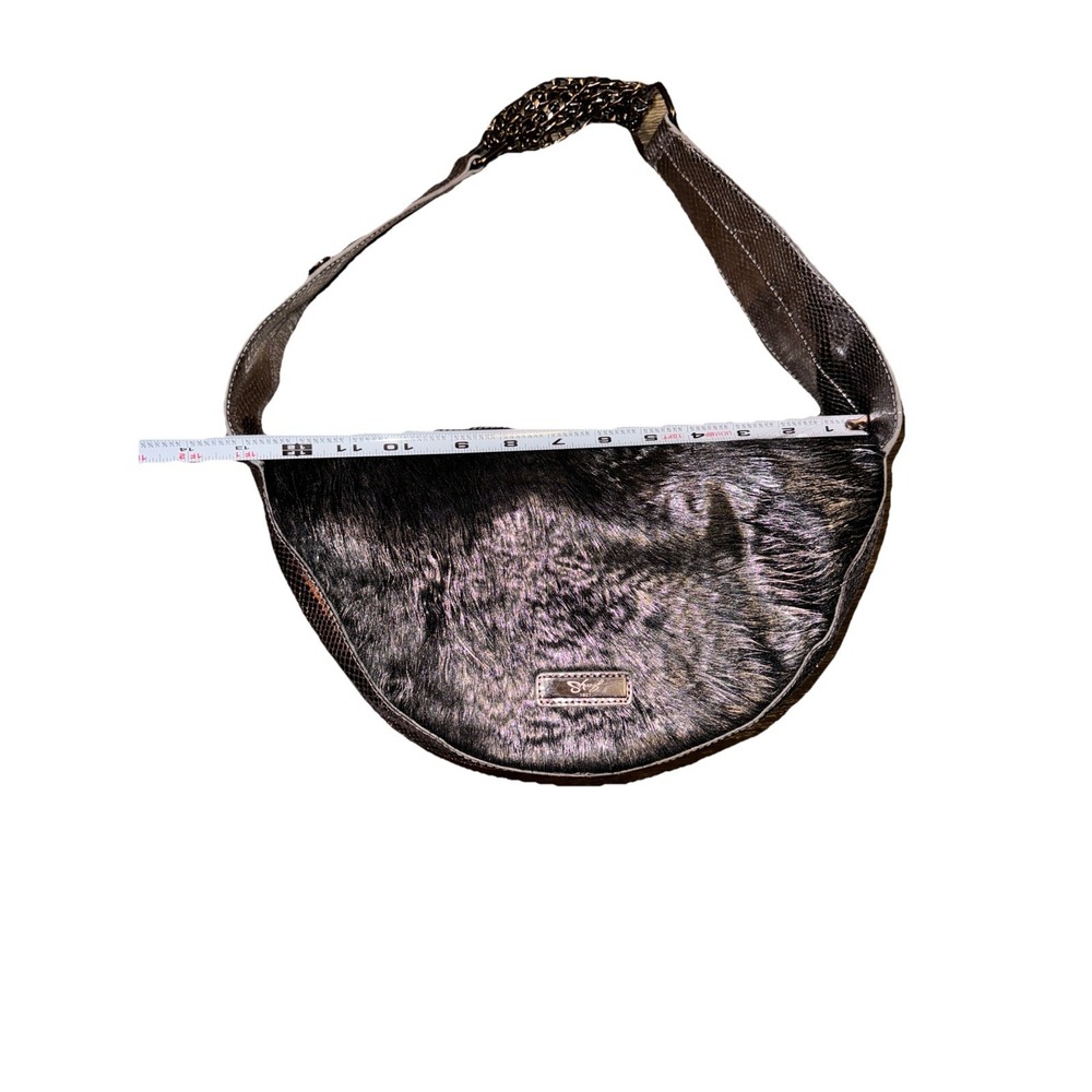 Sharif Hobo Purse Fur Snakeskin Print Chain Strap Mob Wife Silver 13 X 7 - Picture 14 of 16